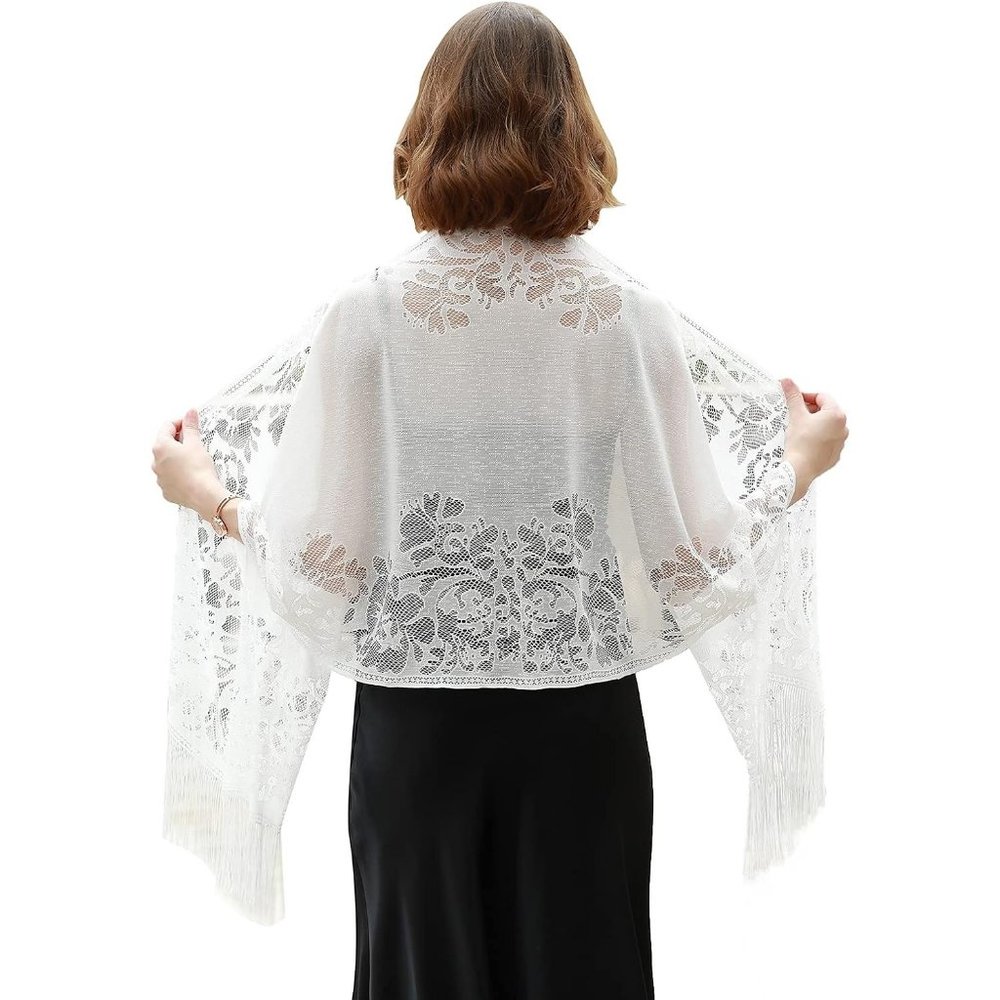 Women White Pashmina Wedding Formal Shawls and Wraps for Evening Dresses